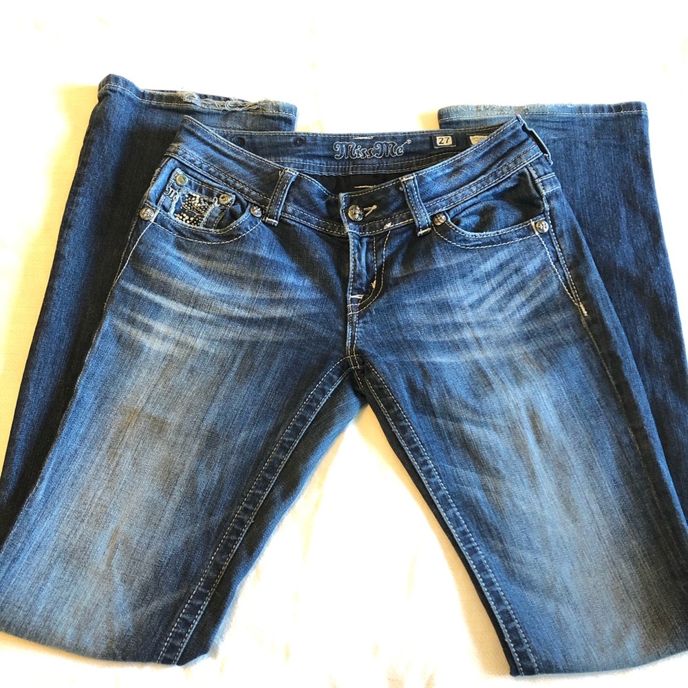 Miss Me Distressed Sequined Flap pocket bootcut